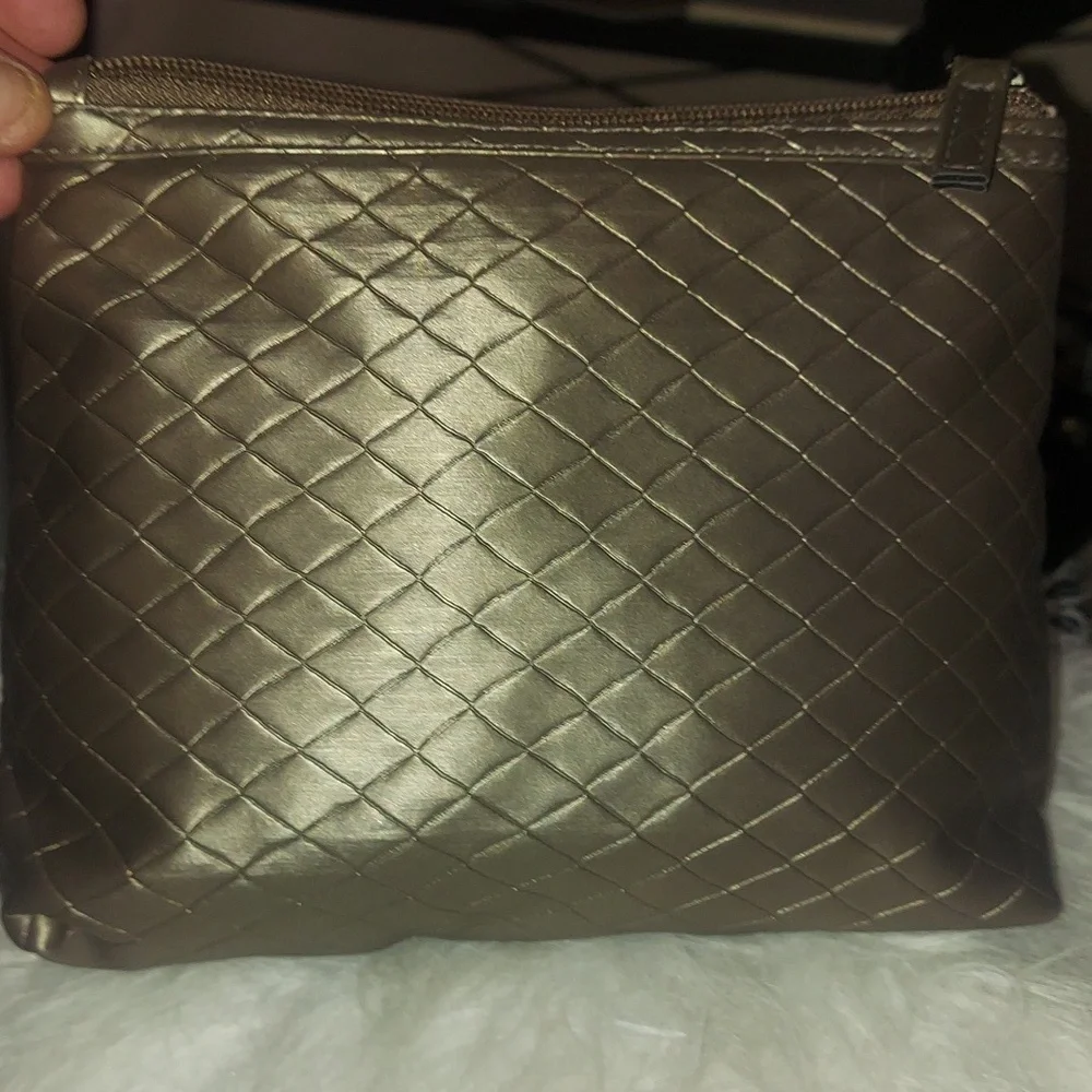 SeI Bella Quilted Woven Metallic Cosmetic Pouch Zip Bag